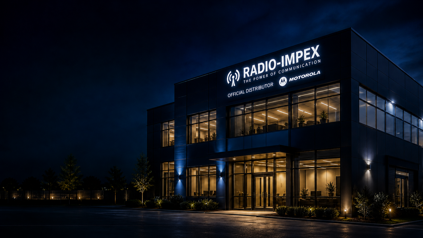 RADIO-IMPEX office building at night